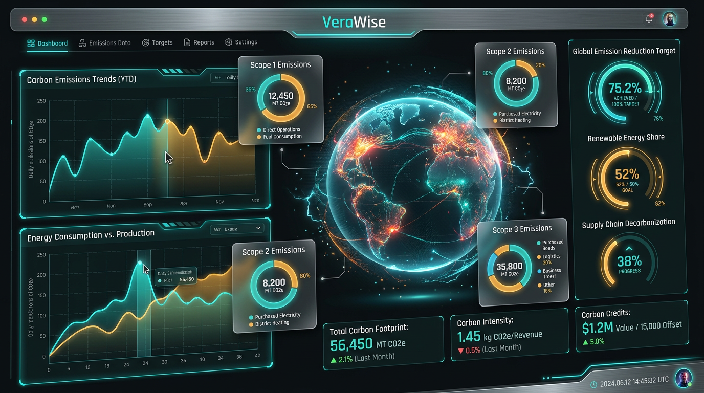 VeraWise Carbon Intelligence Dashboard - Real-time emission tracking and ESG analytics